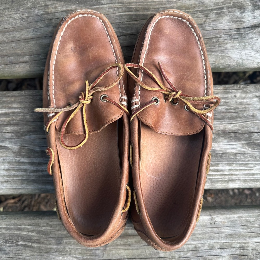 Polo Ralph Lauren Wyndings Tan Leather Driving Loafers Mens Sz 7 Brown Moc Toe - Picture 3 of 10